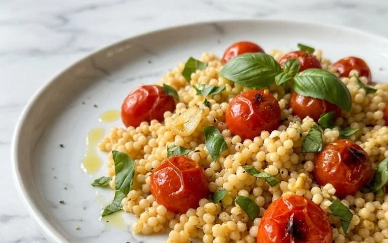 Healthy One-Pan Couscous With Garlic, Tomatoes And Basil