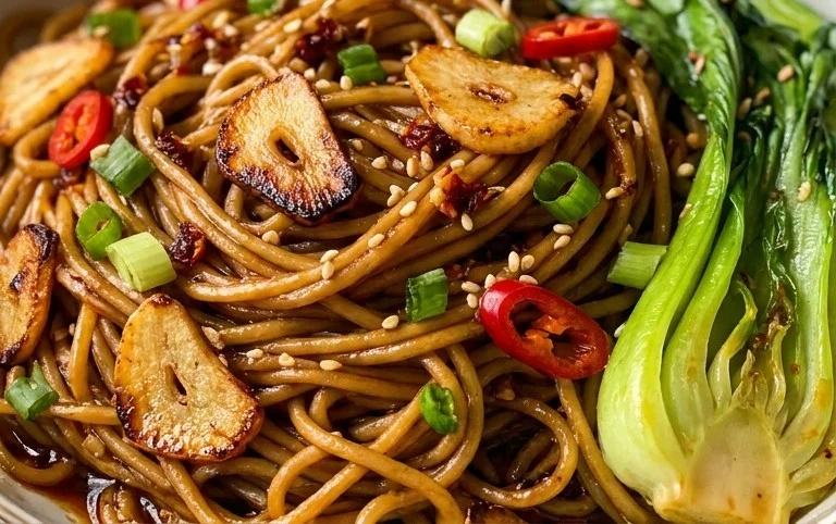 Spicy Garlic Soba Noodles with Bok Choy