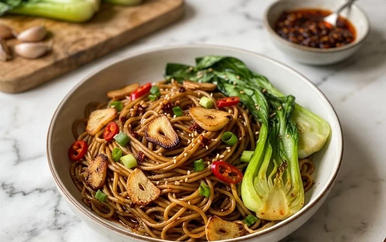 Spicy Garlic Soba Noodles with Bok Choy