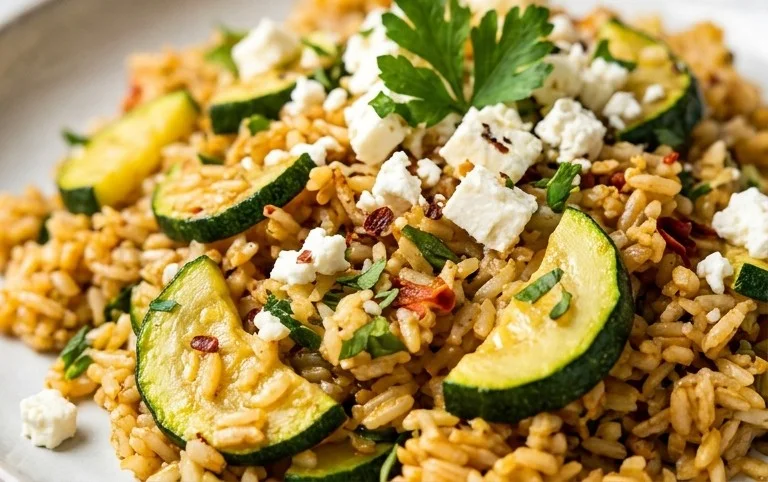 Zucchini-Reis-Pfanne mit Feta
