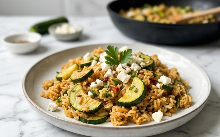 Zucchini-Reis-Pfanne mit Feta