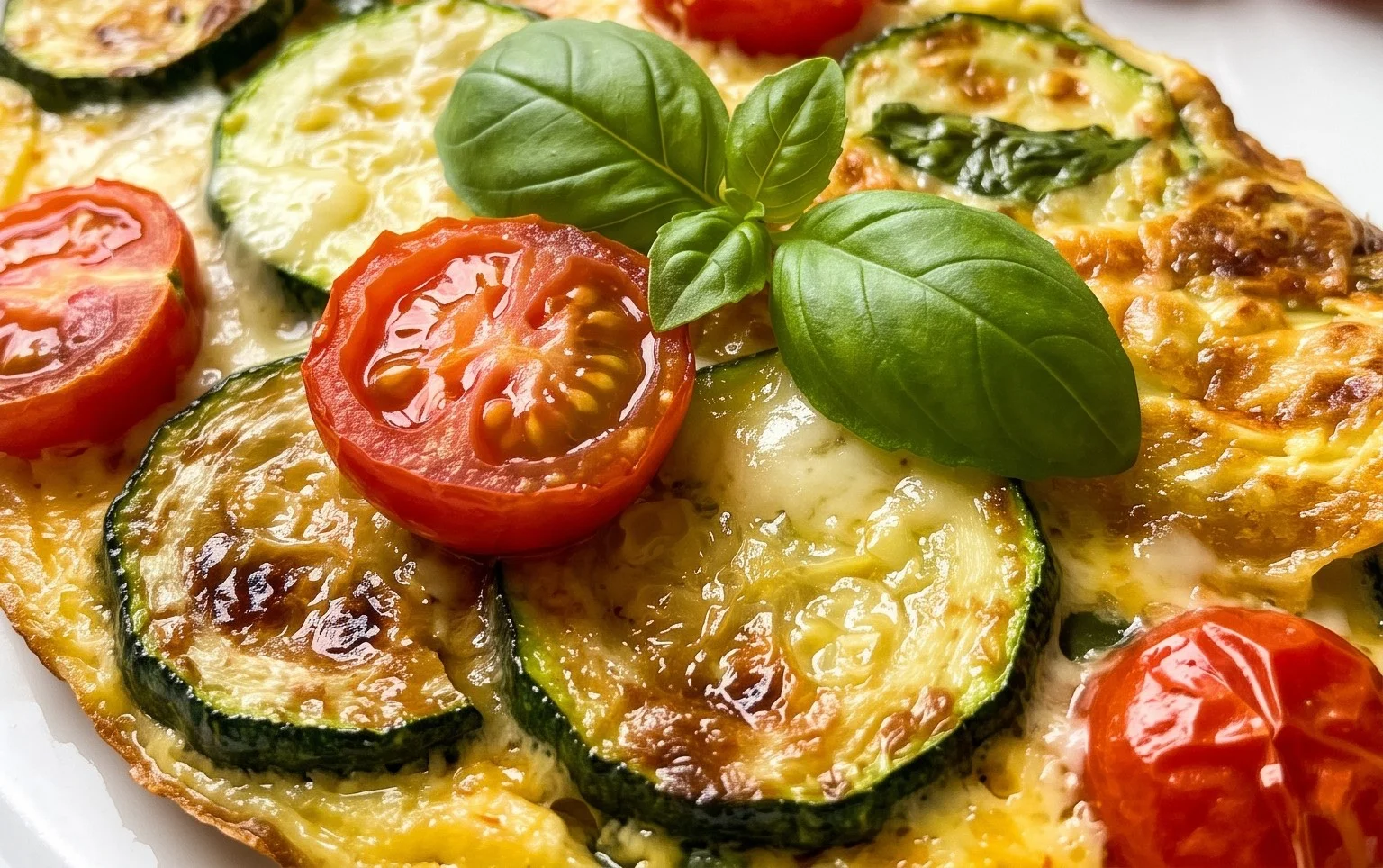 Zucchini-Omelett mit Tomaten und Basilikum