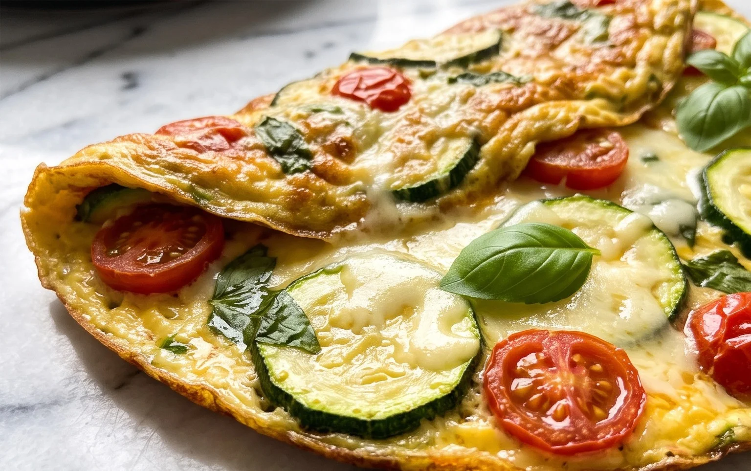 Zucchini-Omelett mit Tomaten und Basilikum