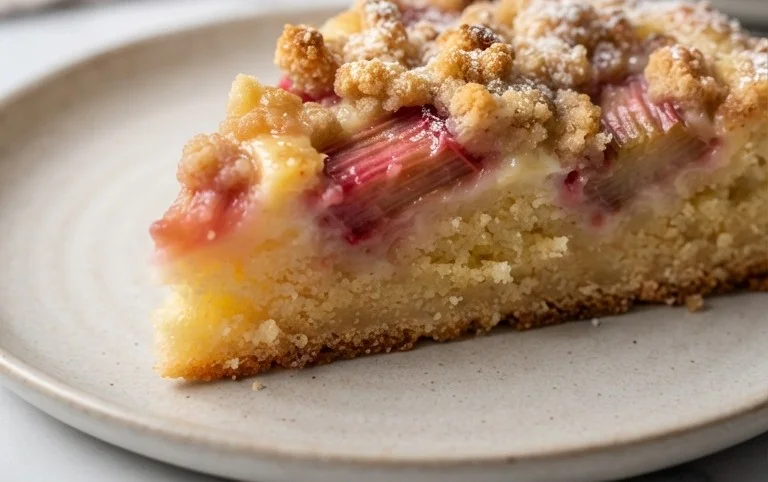 Rhabarberkuchen mit Pudding und Streuseln – wie von Oma