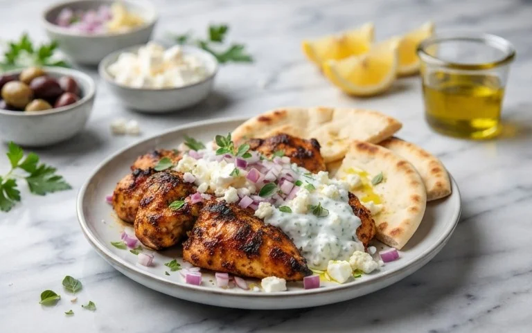 Mediterranes Hähnchen-Gyros mit Feta-Tzatziki genießen!