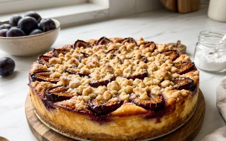 Zwetschgen-Käsekuchen - mit Mürbeteigboden & Streusel